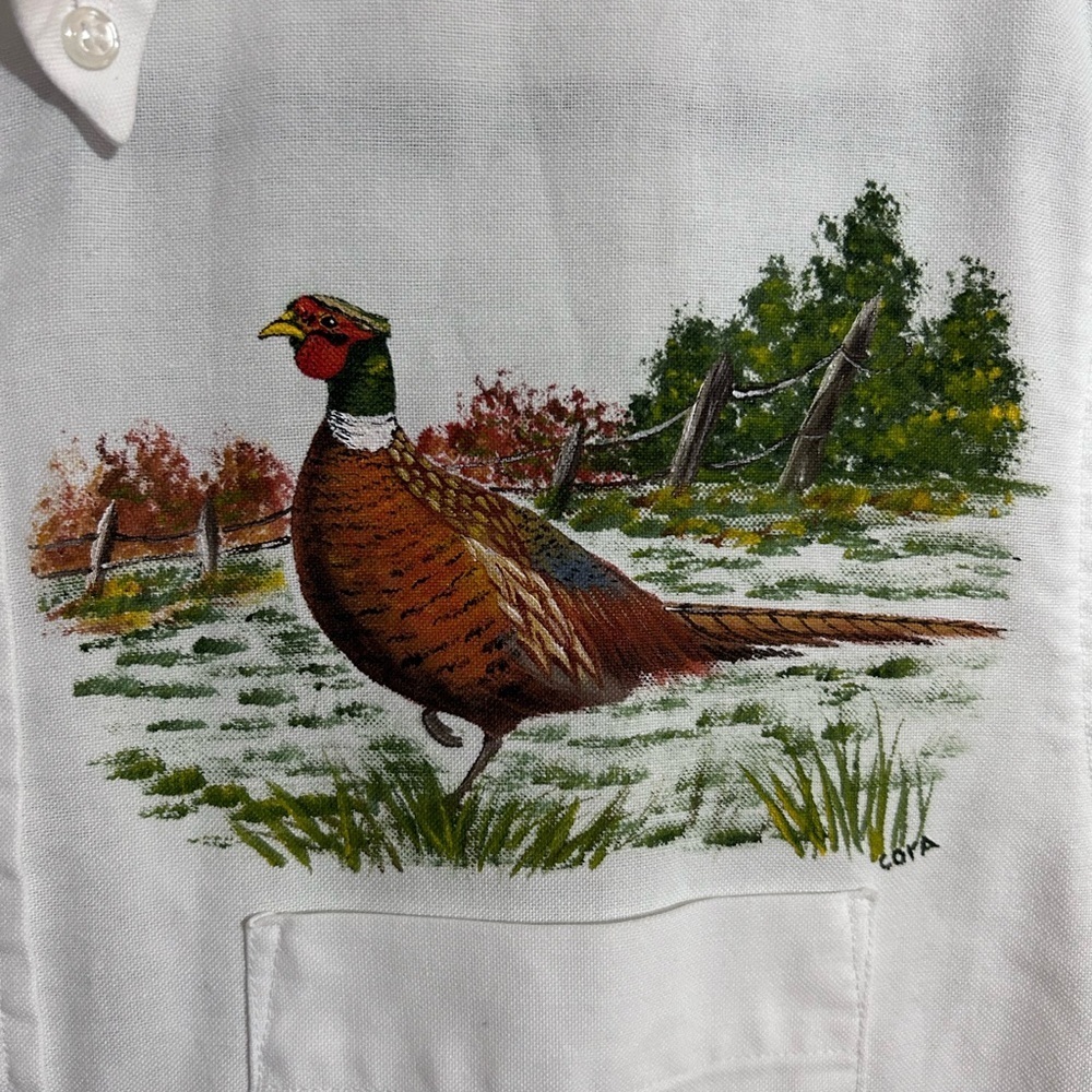 Vintage Hunting Ammo Shooting Shirt Padded Shoulder - 15 1/2 - WHITE Pheasant - Picture 3 of 6